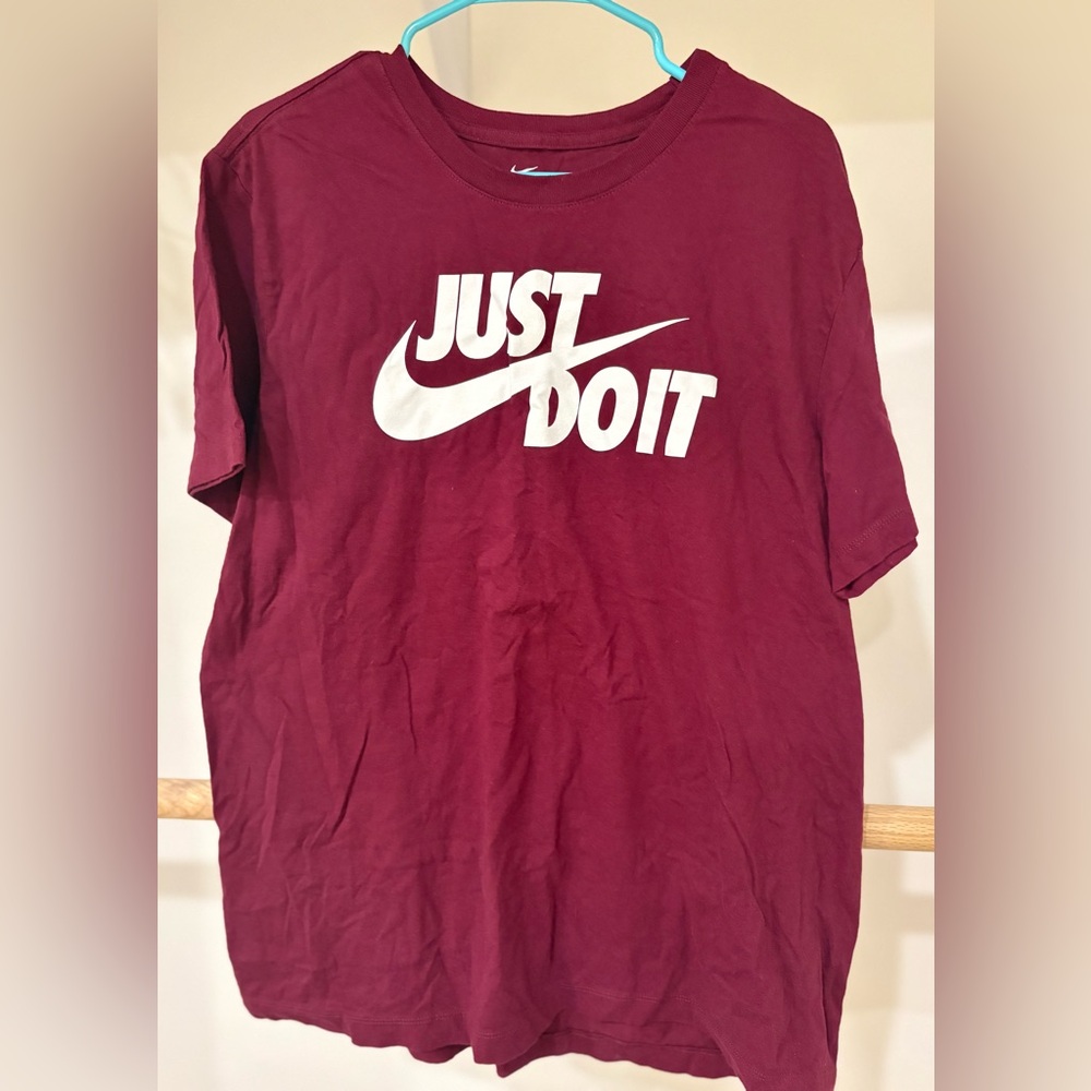 Nike Maroon Short Sleeve Tee with White "Just Do It" Logo